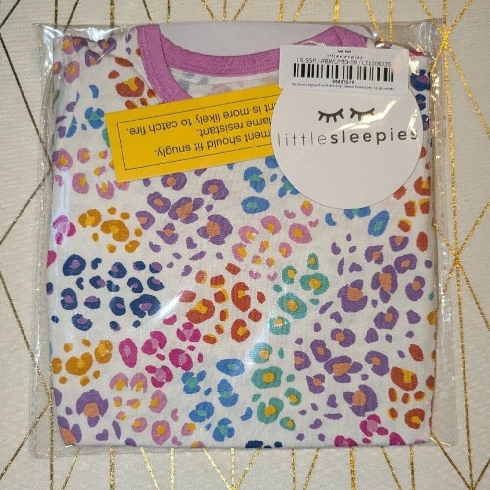 Little Sleepies Rainbow Leopard 12-18M Two Piece Pajamas New NWT NIB